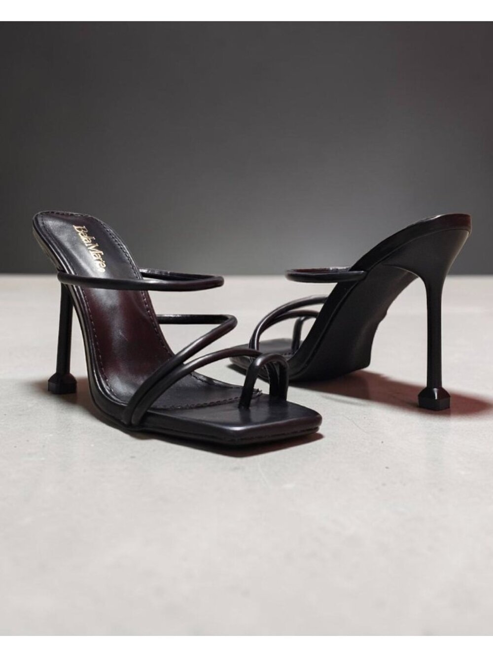 Strappy Black High Heel Sandals With Square Toe & Stiletto Design Bella Marie